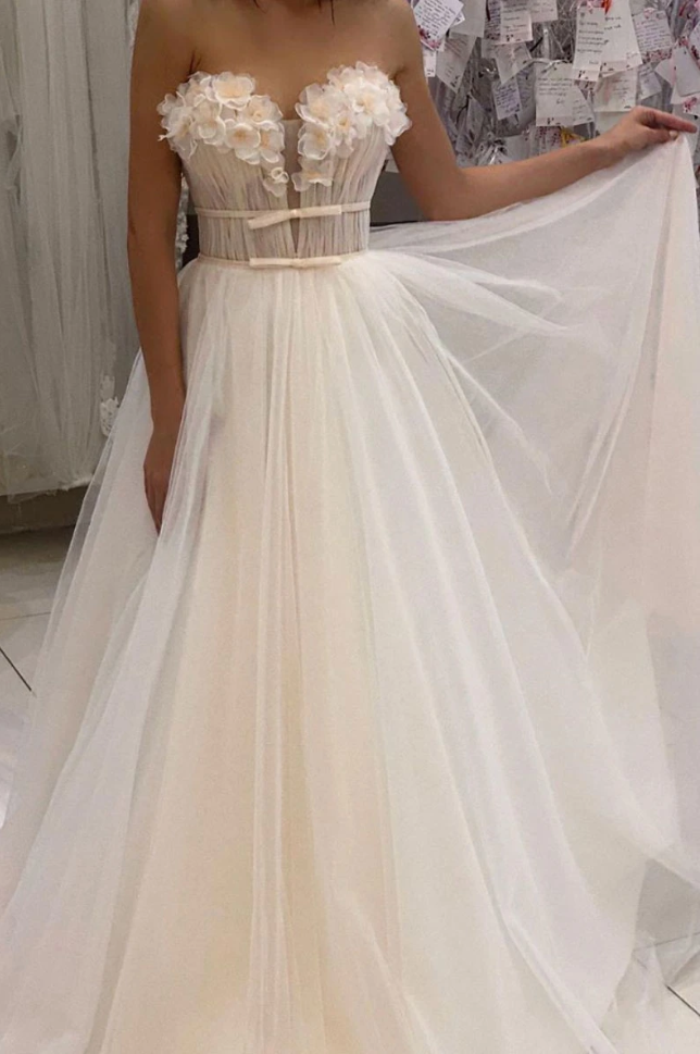 Elegant tulle sweetheart long prom dress tulle formal dress B99