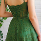 Popular Dark Green Spaghetti Straps Lace Prom Dresses Formal Evenning Dress SH560