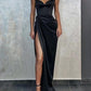 Thin Straps Simple Prom Gowns with Leg Slit Side KS410