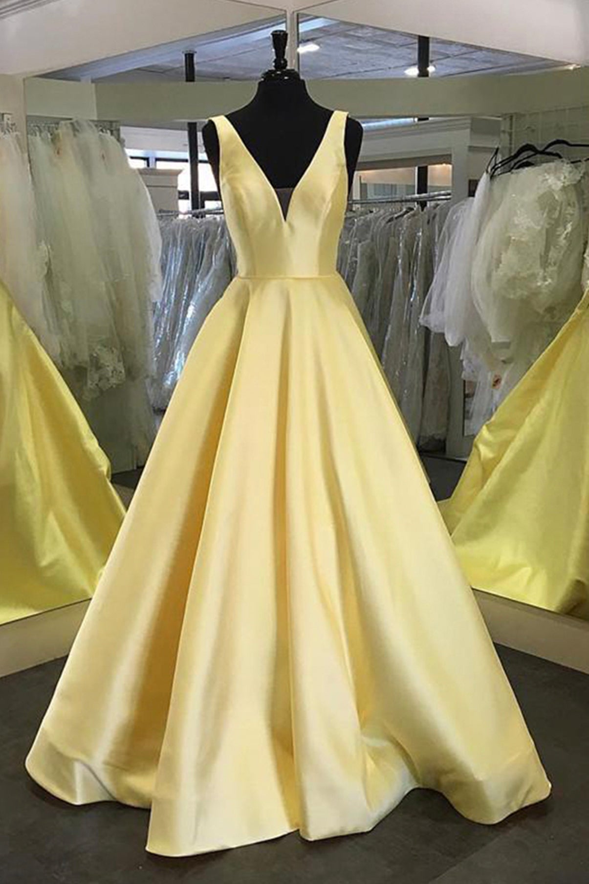Yellow satin long prom dress yellow evening dress KS1185