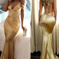 Charming Satin V Neck Backless Long Mermaid Prom Dresses SH561