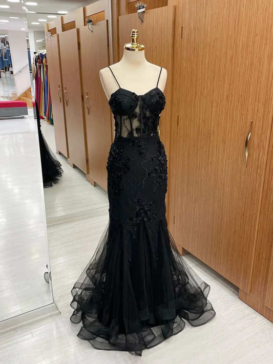 Sexy Black Mermaid Lace Long Prom Dress Evening Dress  SH564