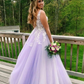 V Neck Open Back Tulle Applique Long Prom Dress SH568