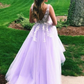 V Neck Open Back Tulle Applique Long Prom Dress SH568