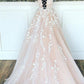 A-line ivory long prom dress with lace appliques S944