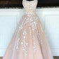 A-line ivory long prom dress with lace appliques S944
