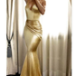 Charming Satin V Neck Backless Long Mermaid Prom Dresses SH561
