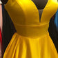 Yellow satin long A line prom dress yellow evening dress KS5902