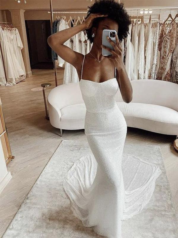 Mermaid Modest Spaghetti Straps Sparkly Long Beach Prom Dresses SA745 Mermaid Modest Spaghetti Straps Sparkly Long Beach Prom Dresses SA745