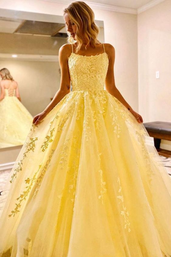 yellow lace prom dresses - Long & Short Prom Gowns ensuring you look elegant Yellow tulle lace long prom