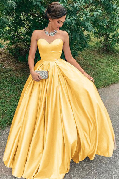 Yellow sweetheart satin long prom dress yellow formal dress NN318