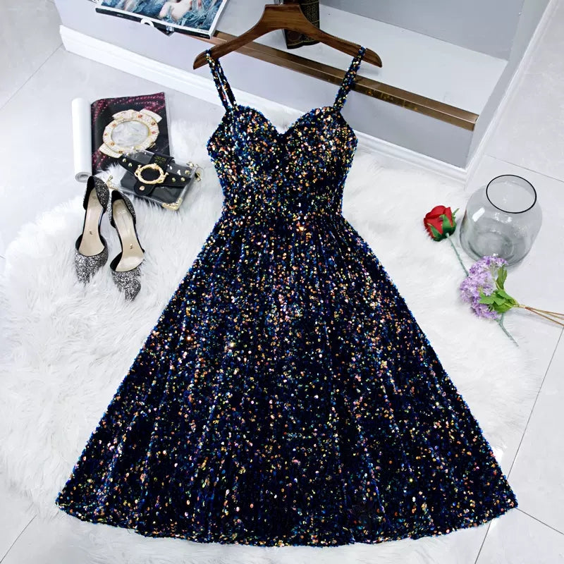 Navy Blue Sequin Hoco Dress Short Homecoming Dresses SH138 – shinydress