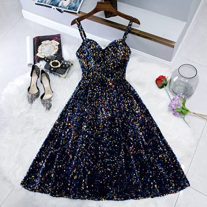 Navy Blue Sequin Hoco Dress Short Homecoming Dresses SH138