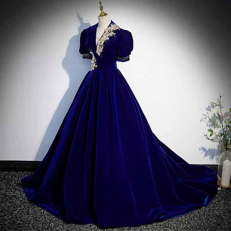 Royal Blue Long V Neckline Prom Dresses Sexy Evening Dress SH083