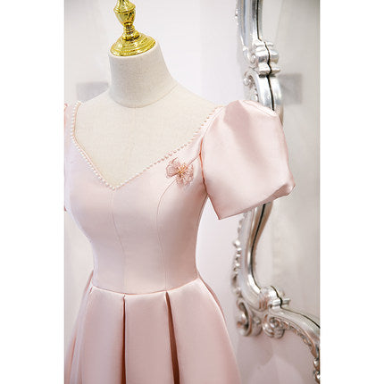 A line Satin Pink Long Prom Dresses SH162