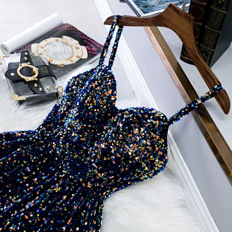 Navy Blue Sequin Hoco Dress Short Homecoming Dresses SH138 – shinydress