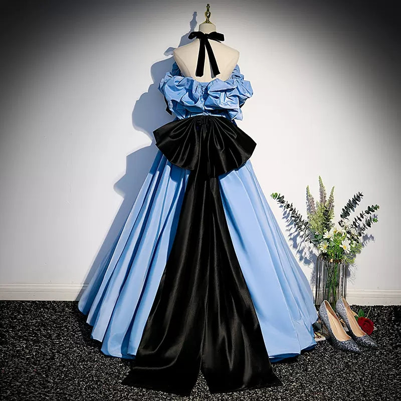 Ball Gown Blue Strapless Satin Blue Prom Dresses SH151