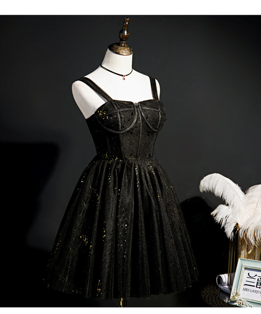 Little Black Sequin Hoco Dress Short Homecoming Dresses SH247