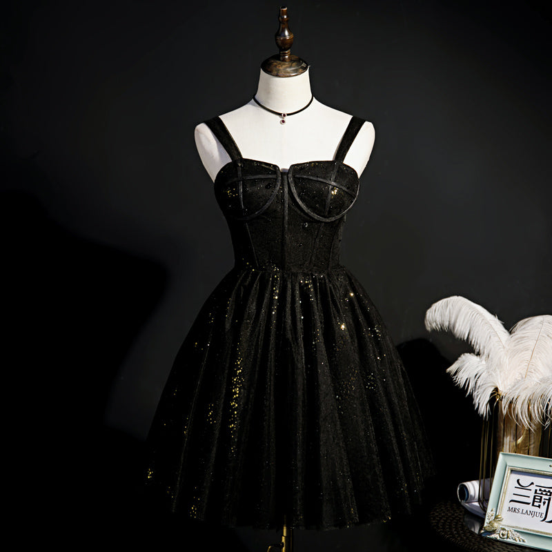 Little Black Sequin Hoco Dress Short Homecoming Dresses SH247