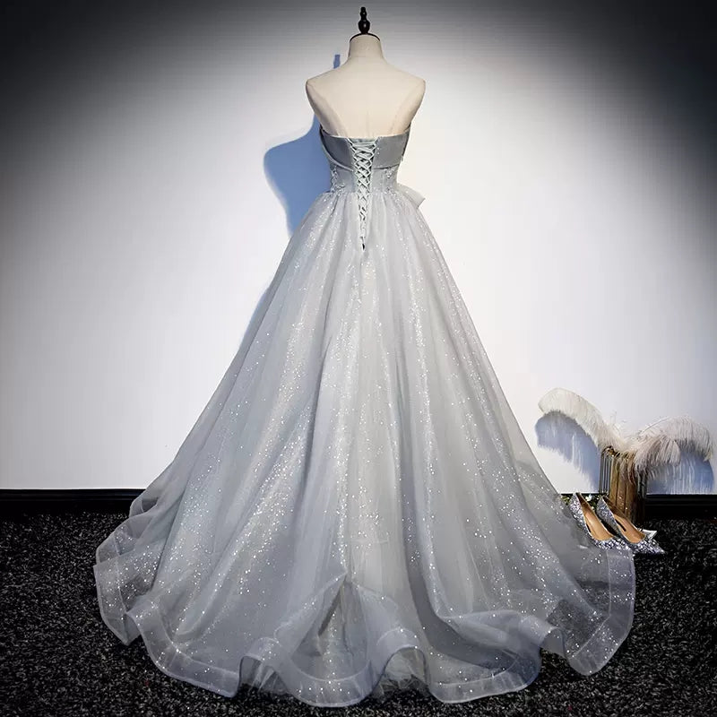 Ball Gown Strapless Tulle Long Prom Dresses SH049