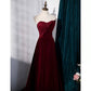 Simple A line Velvet Red Long Prom Dresses SH224