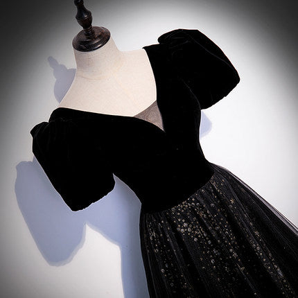 A line Black Long Prom Dresses SH164