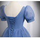 Ball Gown Short Sleeves Long Tulle Blue Prom Dresses SH035