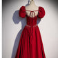 Princess Satin Short Sleeves Long Red Prom Dresses SH040