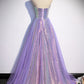 A line Sweetheart Long Tulle Lilac Prom Dresses SH036