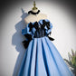 Ball Gown Blue Strapless Satin Blue Prom Dresses SH151