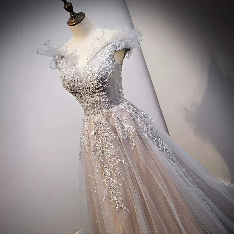 A line Tulle Long Prom Dresses SH124