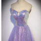 A line Sweetheart Long Tulle Lilac Prom Dresses SH036