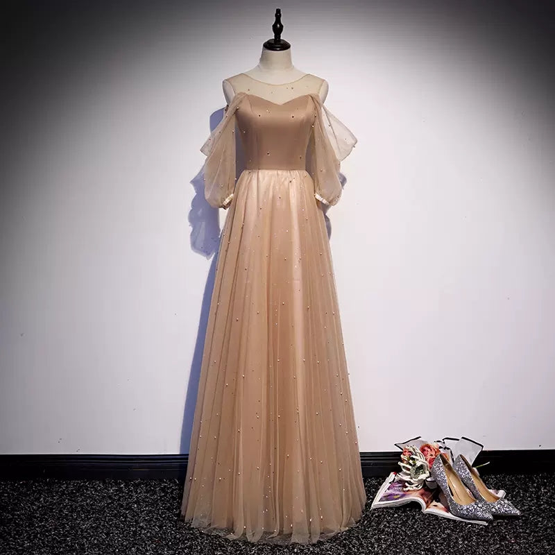 A line Tulle Long Sleeves Prom Dresses SH118