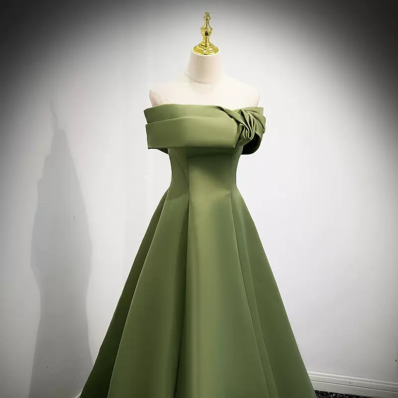Simple Sage Green Satin Prom Dresses Sexy Evening Dress SH105