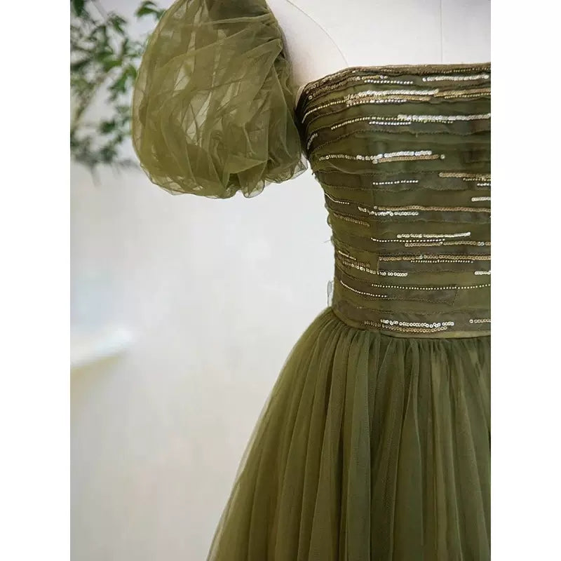 Simple A line Green Long Prom Dresses SH225