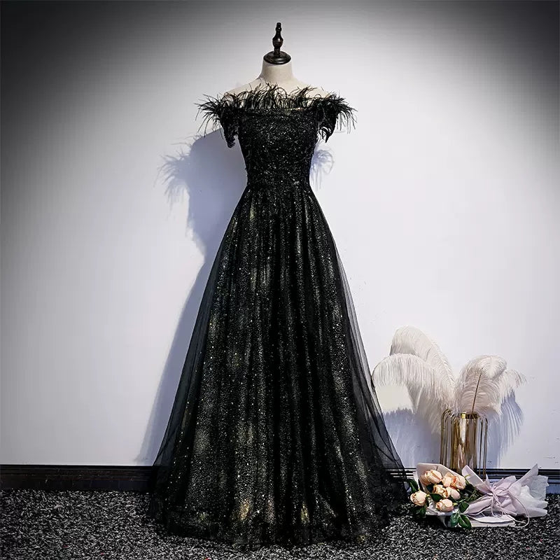 Off the Shoulder Black Prom Dresses Sexy Evening Dress SH091 – shinydress