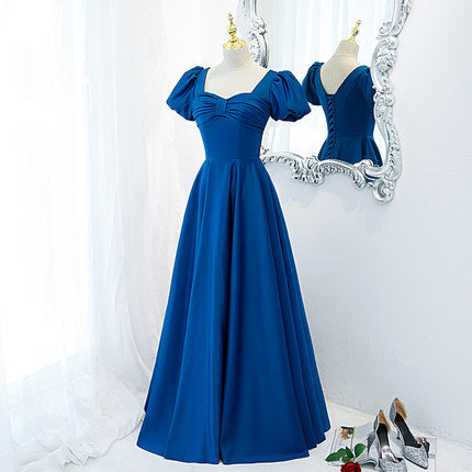 A line Royal Blue Satin Prom Dresses SH186