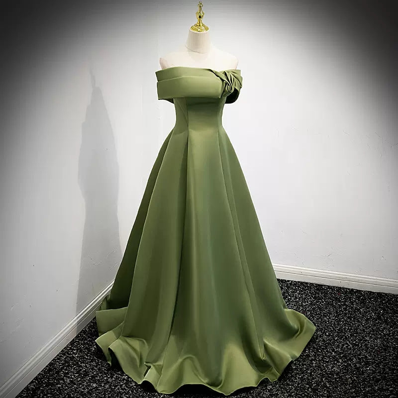 Simple Sage Green Satin Prom Dresses Sexy Evening Dress SH105