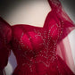 Simple A line Long Tulle Red Prom Dresses SH235