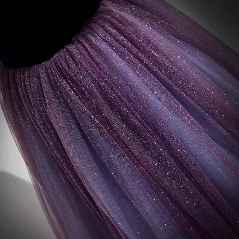 Simple Grape Tulle Prom Dresses Sexy Evening Dress SH106