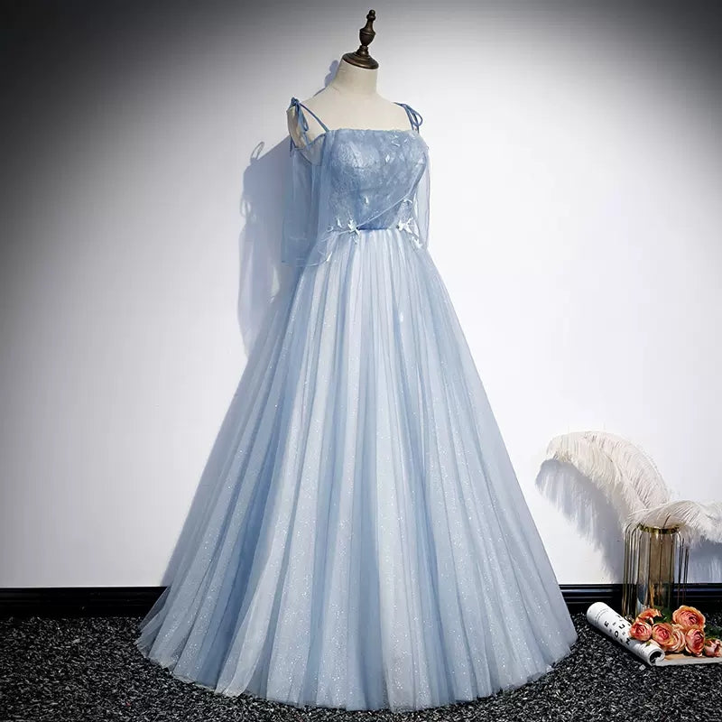 A line Light Sky Blue Tulle Prom Dresses SH145