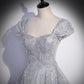 A Line Silver Gray Tulle Prom Dresses Long Prom Dress SH066