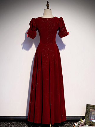 Simple Velvet Prom Dresses Red Bridesmaid Dress SH077