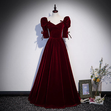 A line Burgundy Velvet Prom Dresses SH156