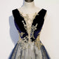Navy Blue Tulle Long Prom Dresses SH122