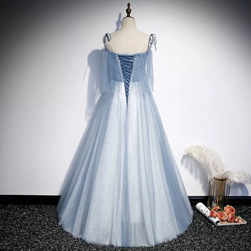 A line Light Sky Blue Tulle Prom Dresses SH145