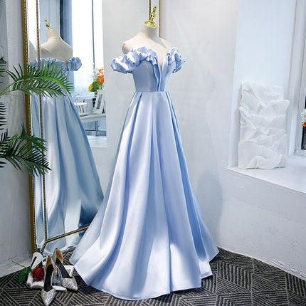 A line Light Sky Blue Prom Dresses SH172