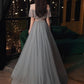 Beautiful Beaded Off Shoulder Tulle Prom Dress, A-line Grey Evening Dress Party Dress KS3820