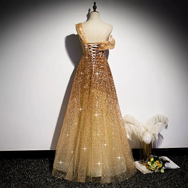 One Shoulder Sequin Prom Dresses SH149