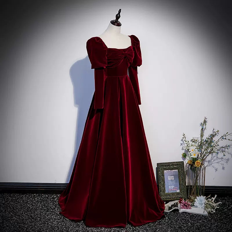 Simple A line Red Long Prom Dresses SH226